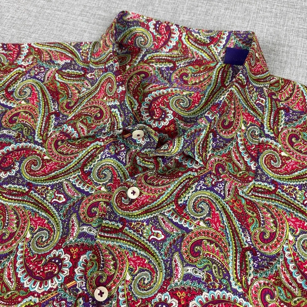 Alan Flusser Paisley Shirt Mens 2XL Psychedelic Long Sleeve Button Up Cotton